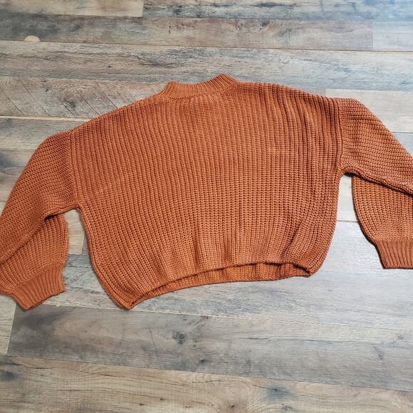 Crop Balloon Sleeve Burnt Orange Chunky Knit Mock Neck Sweater by Forever 21 S - Picture 8 of 12